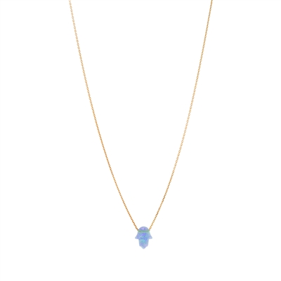 Hamsa Hand Pendant Necklace – Lab-Created Blue Opal, Gold Plated 925 Sterling Silver 2 thumbnail image
